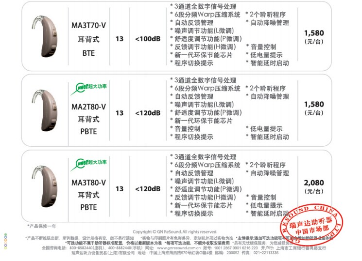 丹麦瑞声达助听器《心意》系列助听器价格表